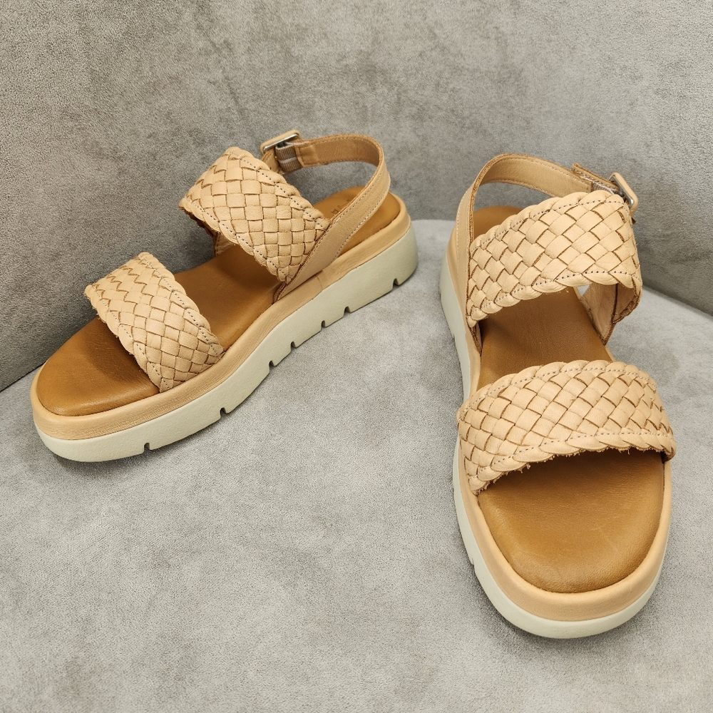 Dune London Flatform Sandals 10 Tan Woven Leather Lorris Chunky Lug Sole Strappy - Picture 7 of 16